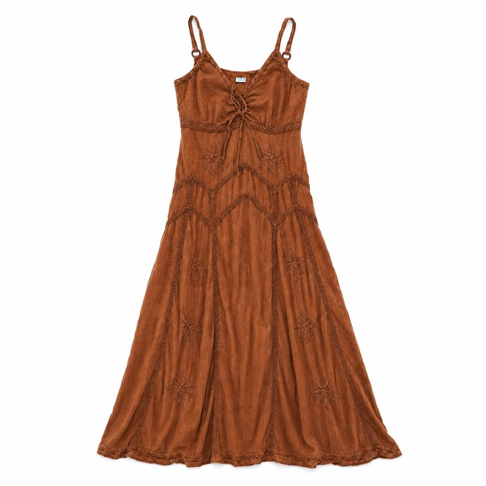 Scully Honey Creek HC62 Copper Cotton Embroidered Maxi Dress XS Western Boho